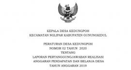 Perdes Kedungpoh 2/2020 Tentang Laporan Pertanggungjawaban Realisasi APBDes Tahun Anggaran 2019